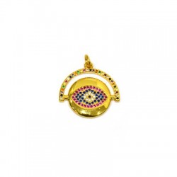 Pendentif rond en Laiton Zircon œil 19 x 23 mm