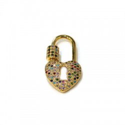 Brass Clasp Lock-Locket Heart w/ Zircon 16x28mm