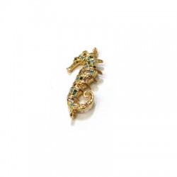 Brass Connector Seahorse w/ Zircon 13x22mm