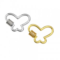 Brass Clasp Lock-Locket Butterfly w/ Zircon 24x18mm