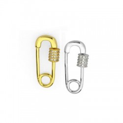 Fermoir à vis en Laiton et Zircon. Médaillon. Épingle de Sûreté 24 x 11 mm