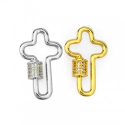 Fermoir à vis en Laiton Zircon. Médaillon Croix 22 x 27 mm