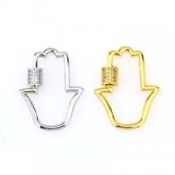 Zircon Brass Screw Clasp Lock-Locket Hamsa Hand (Fatima) 22x28mm