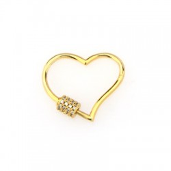 Brass Clasp Lock-Locket Heart w/ Zircon 25x21mm