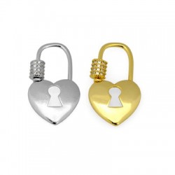 Brass Clasp Lock-Locket Heart w/ Zircon 17x29mm