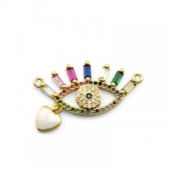 Brass Connector Eye Heart w/ Zircon & Enamel 21x16mm