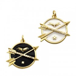 Pendentif en Laiton émaillé et Zircons 18mm