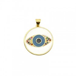 Brass Charm Round Eye w/ Zircon & Enamel 20mm