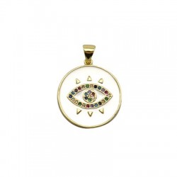 Brass Charm Round Eye w/ Zircon & Enamel 21mm