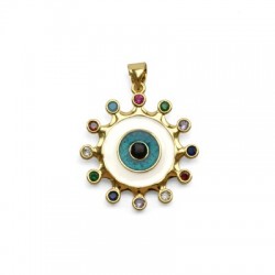 Zircon Brass Charm Round Eye & Enamel 23mm