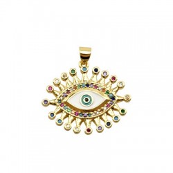 Pendentif œil porte-bonheur en Laiton émaillé et Zircons 23x27mm