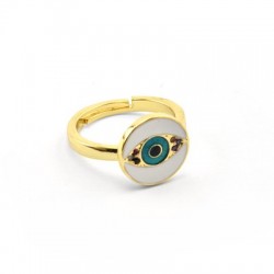 Brass Ring Round w/ Eye Zircon & Enamel 21x13mm