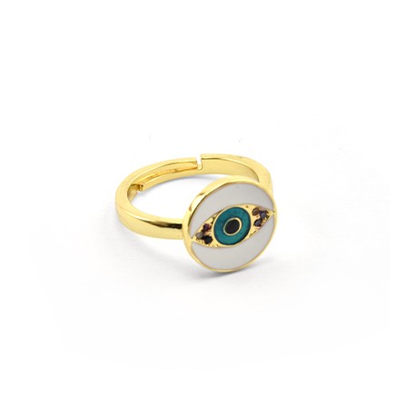 Brass Ring Round w/ Eye Zircon & Enamel 21x13mm