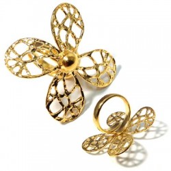 Brass Cast Finger Ring Flower 40mm