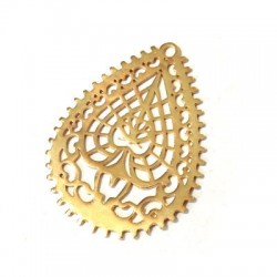 Brass Cast Pendant Filigree Drop 35x46mm