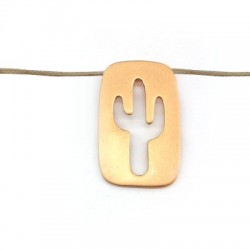 Colgante de Metal Latón Rectangular con Cactus 15x25mm