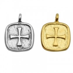 Charm in Metallo Ottone Quadrato Croce 12mm