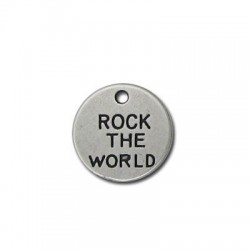 Ciondolo in Zama Rotondo scritta “ROCK THE WORLD” 22mm
