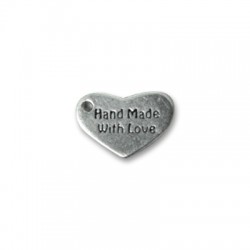 Ciondolo in Metallo Zama Cuore Logo "HAND MADE WITH LOVE" 15x10mm