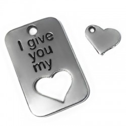 Zamak Pendant Army Style Tag 30x19mm Heart 10mm