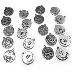 Zamak Charms Zodiac Coins Mixed 17mm