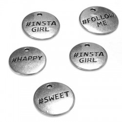Zamak Charms Round 5 Assorted Words 15mm