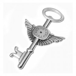 Zamak Pendant Key with Clock and Angel Wings 46x78mm