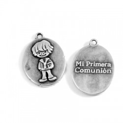 Pendentif ovale "Mi Primera Comunion" en Métal/Zamak 18x21mm