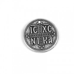 Ciondolo in Metallo Zama Rotondo con Scritta "ICXC NIKA" 22mm