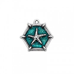 Zamak Charm Hexagon w/ Starfish & Enamel 28x25mm