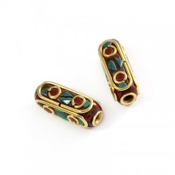 Tubo de Latón Decorado con Piedras Semipreciosas 9x21mm (Ø 2,5mm)