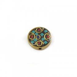 Round Flat Slider Pendant With Semiprecious Stones 19mm/6mm (Ø1.9mm)