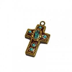 Pendant Cross with Semiprecious Stones & Metal Setting 23x32mm