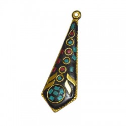 Pendentif en Forme de Goutte avec Pierres Semi-Précieuses et Monture en Métal 24 x 62 mm