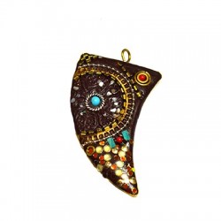 Pendant Tooth w/ Semiprecious Stones & Metal Setting 35x58mm