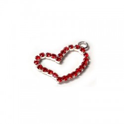 Ciondolo in Metallo Cuore con Strass e Anellino 17x24mm