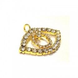 Metal Pendant Eye with Rhinestones 28x39mm