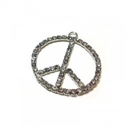 Steel Pendant Round Peace Sign w/ Strass 30mm