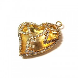 Pendente in Metallo Cuore con Strass 41x31mm