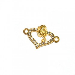 Connecteur en Zamak en Forme de cœur et D'Hippocampe avec Strass 17 x 16 mm