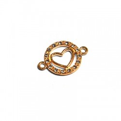 Connettore in Metallo Zama Rotondo Cuore con Strass 15mm