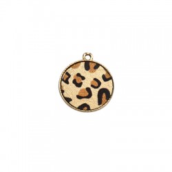 Metal Pendant Round w/ Artificial Leather 24mm