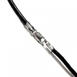 Silver 925 Necklace 2x42cm Leather black
