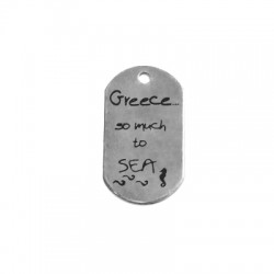 Pendentif plaque en Métal/Zamak avec gravure "Greece so much to SEE"  (Ø 2.9mm)