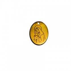 Ciondolo in Ottone Targhetta Ovale Madonna e Gesù 16x21mm