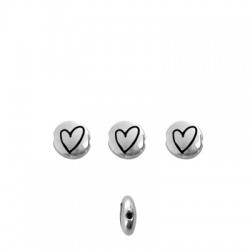 Zamak Bead Round Heart 7.6mm/3.3mm (Ø1.1mm)