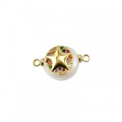 Fresh Water Pearl Connector Round Star w/ Zircon 12mm