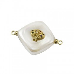 Fresh Water Pearl Connector Rhombus Shell w/ Zircon (~20mm)