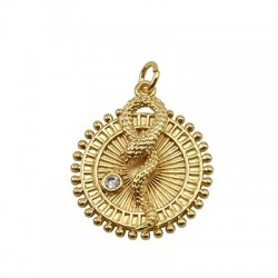 Zircon Brass Charm Round Snake 22mm