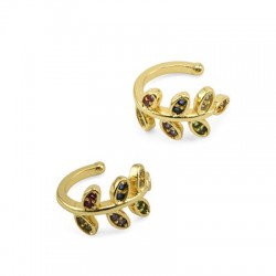 Brass Ear Cuff Leaf w/ Zircon 12x13mm/7.8mm